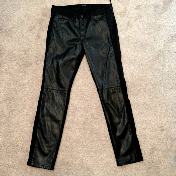 Buffalo David Bitton Pants - Buffalo mid rise skinny stretch pants with faux front leather.
